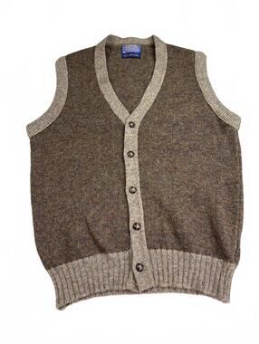 Pendleton 100% Shetland Wool Brown Button-Up Sweater Vest